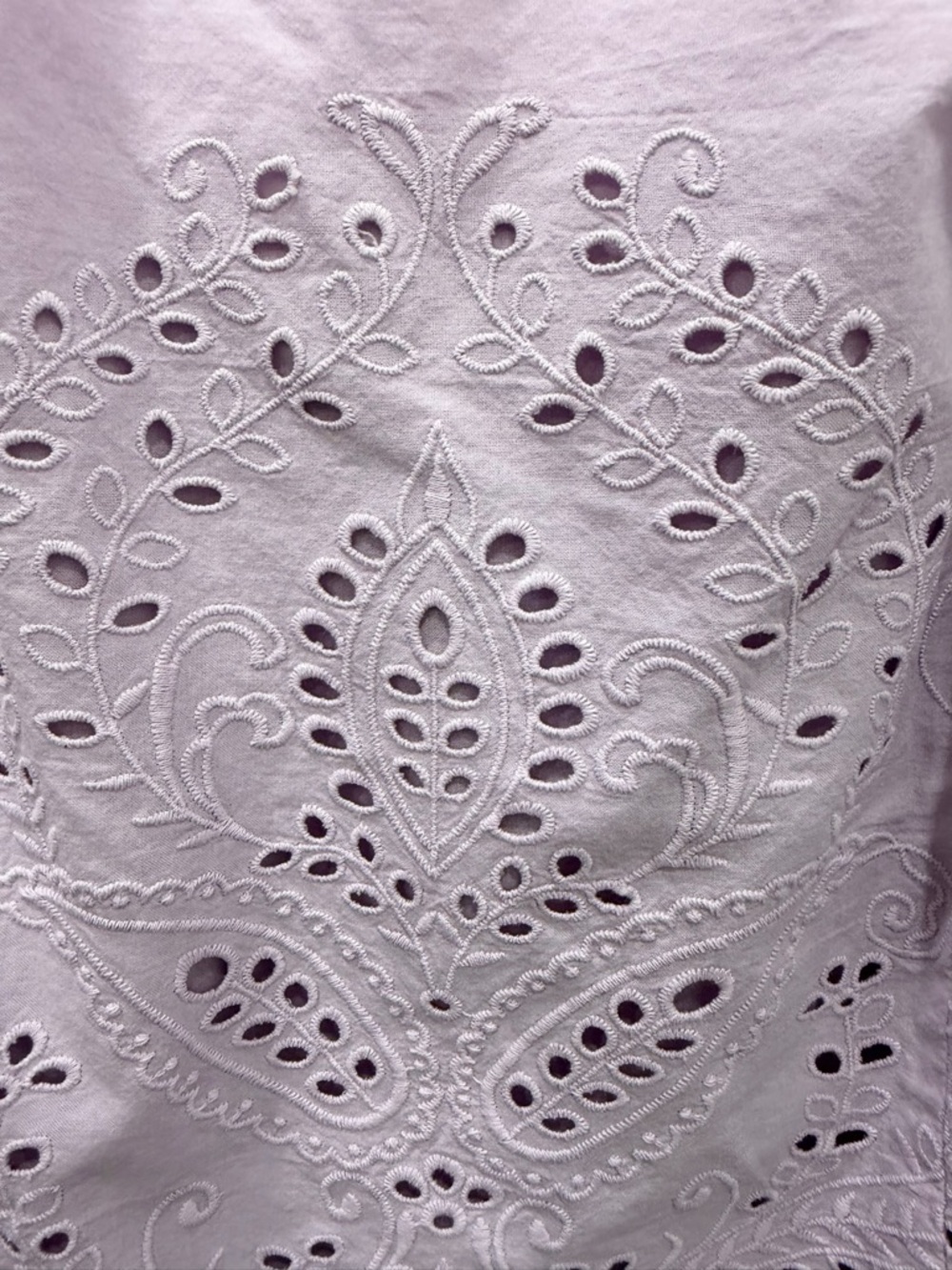 H&M Lilac Eyelet Embroidered Puff Sleeve Mini Dress Square Neck 100%Cotton SizeM - Picture 6 of 7